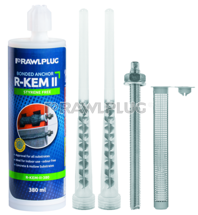 R-KEM II Химический анкер (полиэстровая смола) без стирола  с резьбовыми шпильками для оснований из полнотелого и пустотелого кирпича