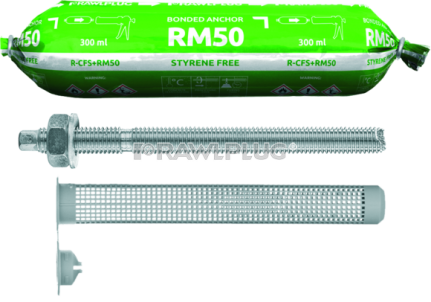 RM50 Химический анкер (полиэстровая смола) без стирола в упаковке CFS+ с резьбовыми шпильками для кирпичной кладки